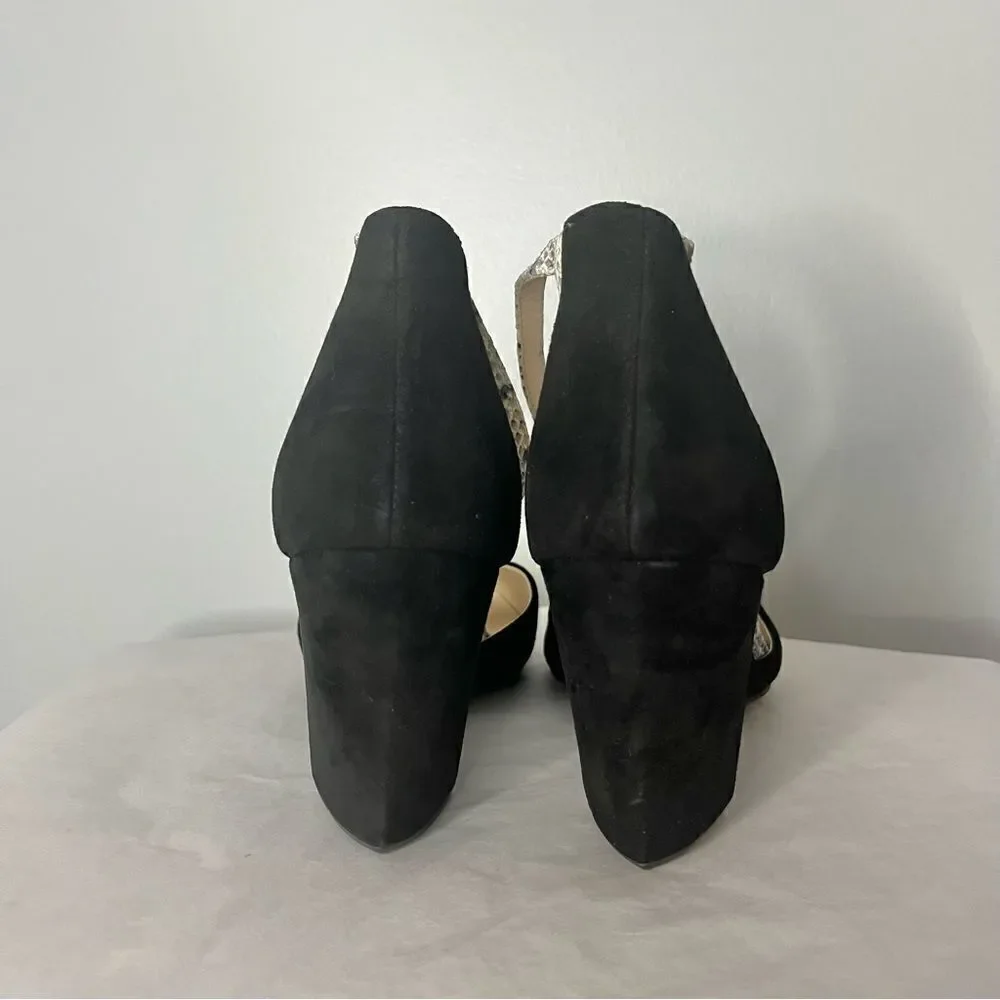 Cole Haan Lara Ankle Strap Snake Black Suede Wedges, 9.5 NWOB